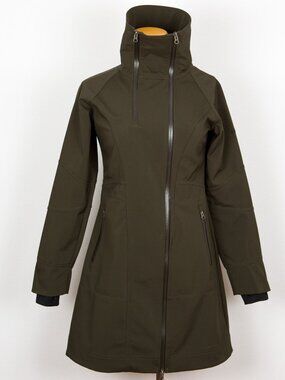 Columbia Belle De Tour Softshell Trench Coat Jacket Olive Green Small - EUC
